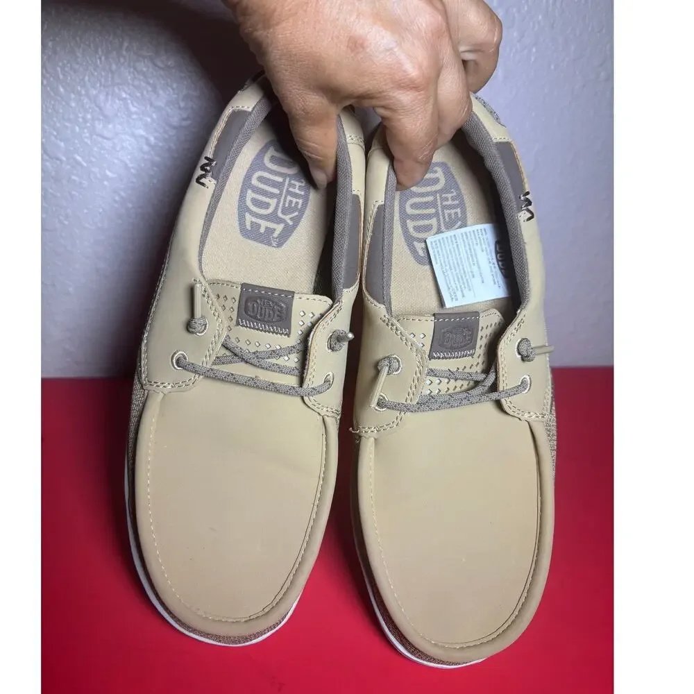 Hey Dude Men's Welsh Grip Classic Mesh Slip on Boat Brown Shoes size 9